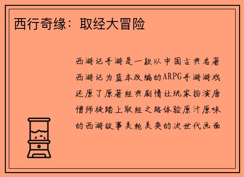 西行奇缘：取经大冒险