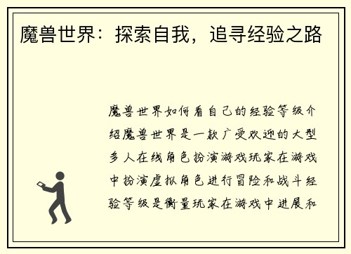 魔兽世界：探索自我，追寻经验之路